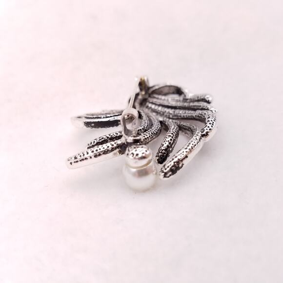 Swan Brooch Silver Tone Multicolor Rhinestone Faux Pearl Figural Colorful - Picture 4 of 5